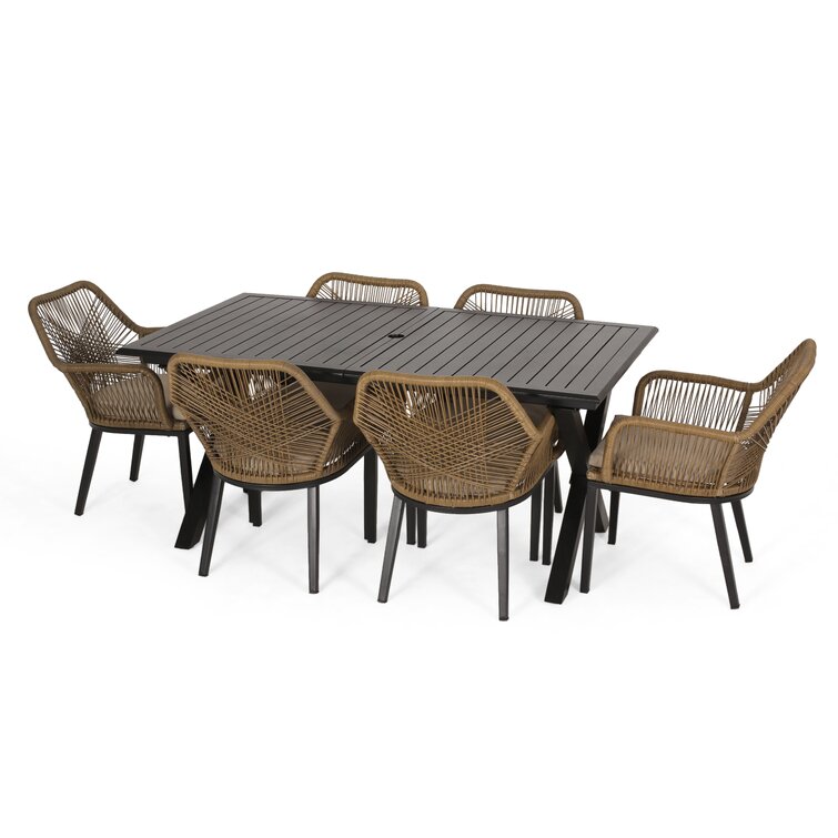 Wahl 6 Person Rectangular Outdoor Dining Set with Cushions